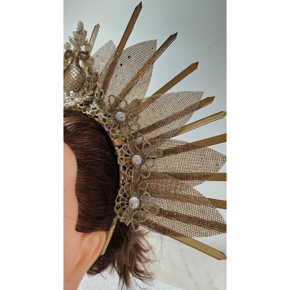 Gold halo crown, Halo headpiece, Bridal crown, Flower crown, Headdress Fairy main image 2